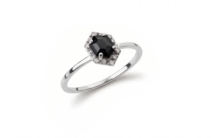 Halo Hexagon 0,66ct Salt & Pepper dijamantski prsten